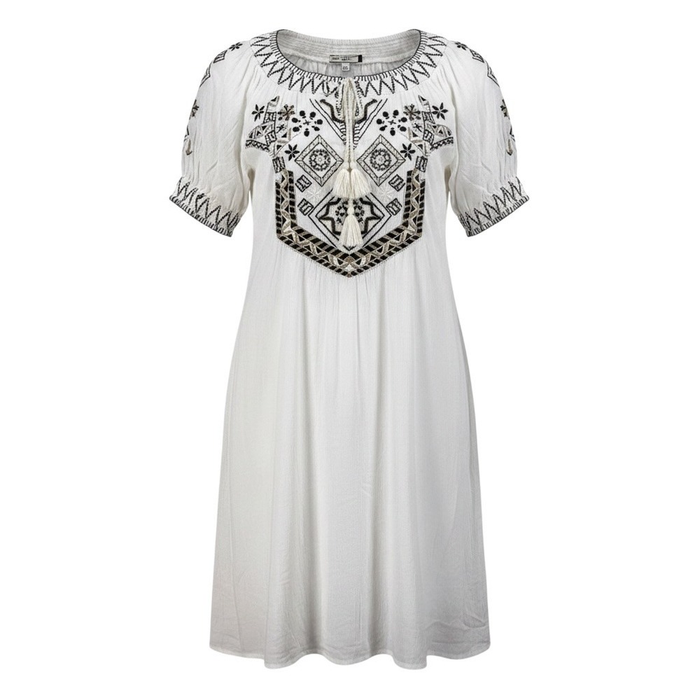 Abercrombie & Fitch White Embroidered Tassel Boho Shift Dress Womens Small